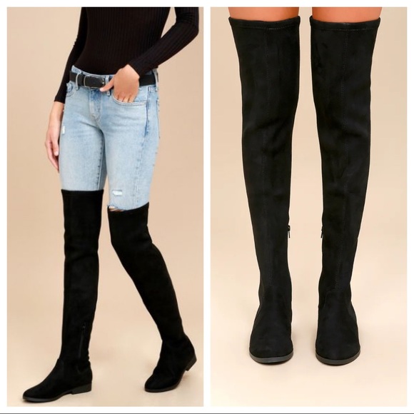 Miu Miu Shoes - Miu Miu Black Leather Over the Knee High Boots